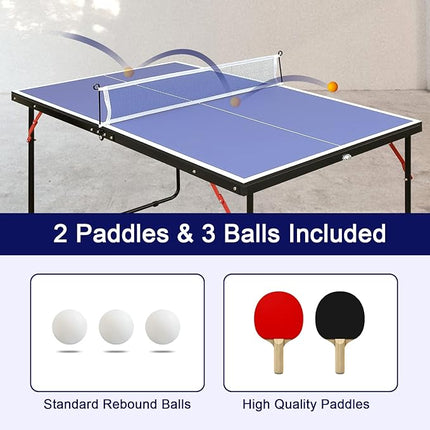 Table Tennis Table Ping-Pong Tables Set - 100 Preassembled Foldable & Portable Ping Pong Family Game Tables for Outdoor Indoor