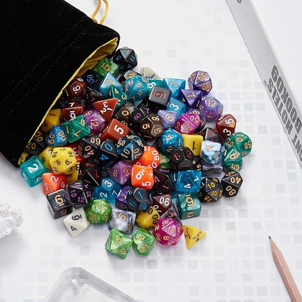 Coyeekn DND Dice Set, 20 x 7 (140 Pieces) Polyhedron Dice 20 Colors Dice for Dungeons and Dragons DND RPG MTG Table Games D4 D8 D10 D12 D20 with 1 Large Flannel Bag