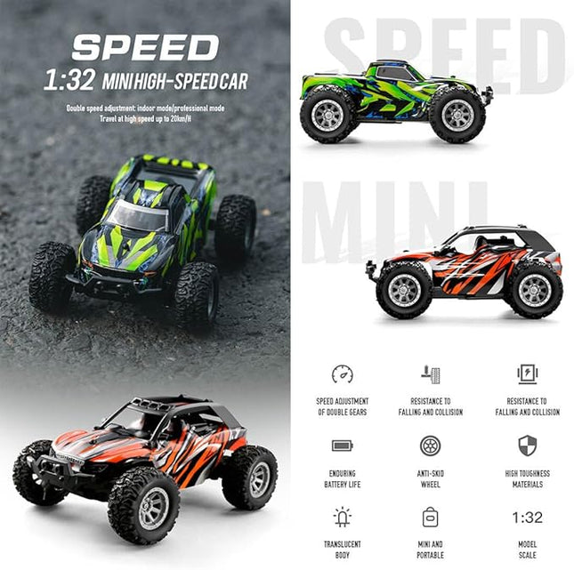 RC Off-Road Vehicle Model, 1/32 Scale 4WD Mini Electric 2.4G Remote Control High Speed Drift Off-Road, Mini Racing Drift Car for Adults