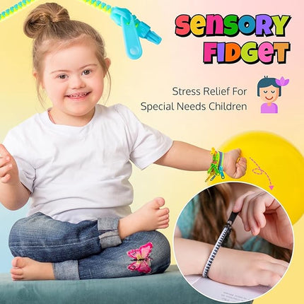 UpBrands 60 Party Favors for Kids, Friendship Zipper Bracelets 7 1/2” Sensory Bulk Set, Fidget Toys, Kit for Valentines, Birthday, Goodie Bags, Pinata Filler, Easter Egg Hunt Toys, Classroom Rewards