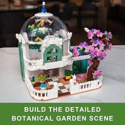 Botanical Garden Building Set, Flower Glass House Building Block Set with Luminous - 732 PCS Greenhouse Buiding Toy with Flowers Potted Plants Bunny Animals Model Xmas Gift for Adults Teens