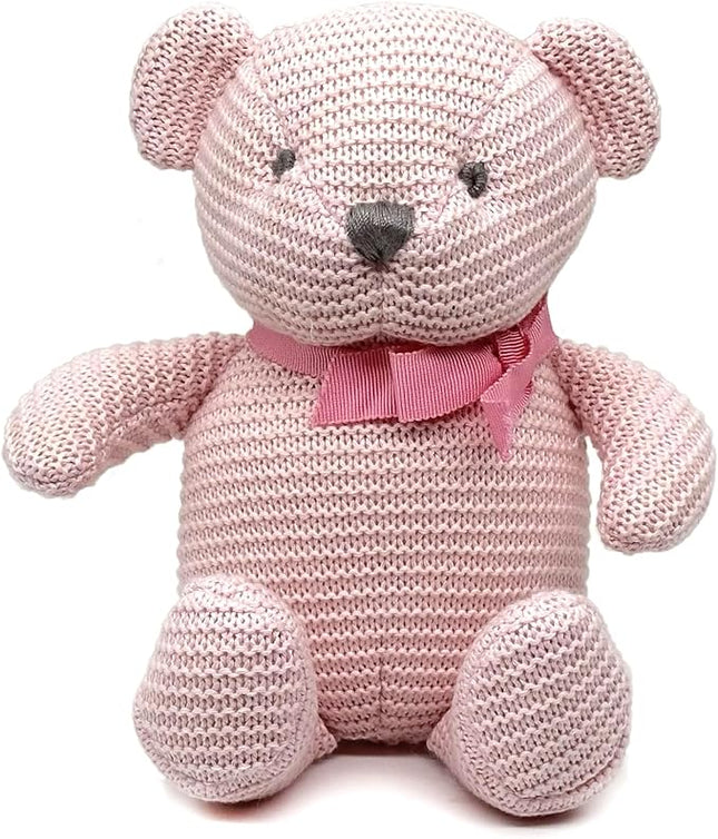 100% Organic Cotton Pink Teddy Bear Plush, 6.5 Inch Baby Stuffed Animal for Newborn & Infant