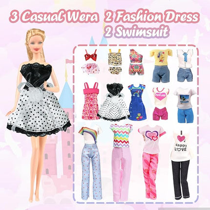25 PCS Doll Clothes for 11.5 inch Girl Doll Including 3 Flower Dress 2 Seqien Dress 3 Casual Wear 2 Fashion Dress 2 Swimwear 10 Pair of Shoes Birthday for Girls Style in Random