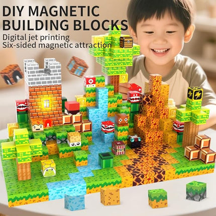 137 Pieces 0.8in Magnetic Blocks - Building Cubes Adventure Game Set, Building Blocks STEM Sensory Creative Toys Games for Kids Boys & Girls