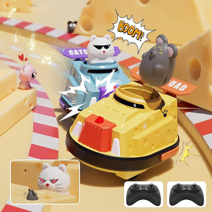 2 Pack Remote Control Car, RC Ejecting Bumper Car for Kids, Cat and Rat War Cheese Bumper Car, Car Toys for Ages 5-7, Christmas Birthday Gifts Toys for 3 4 5 6+ Year Old Boys Girls