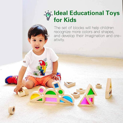 Wood Building Blocks Set 24pcs, Wooden Blocks for Toddlers, Rainbow Sensory Toys, Educational Toys, Preschool Wooden Stacking Toy for Kids