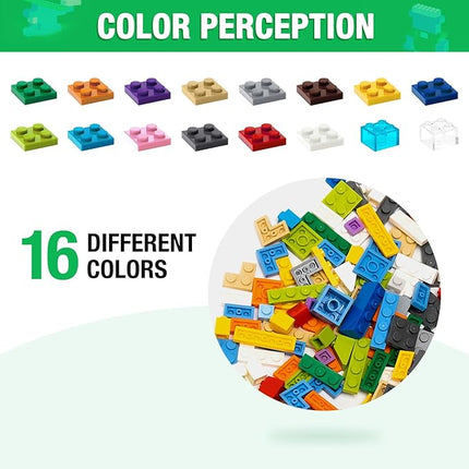 595 Pieces Building Bricks, Building Bulk Block with 4 Packs 5" x 5" Stackable Plates and 46PCS Wheel Accessory - Compatible with All Major Bricks, Gfits for Kids - 18 Shape/16 Color