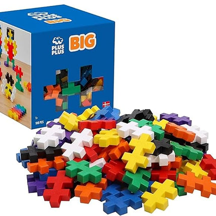 PLUS PLUS BIG - Open Play Set - 100 Piece - Basic Color Mix, Construction Building Stem Toy, Interlocking Large Puzzle Blocks for Toddlers and Preschool