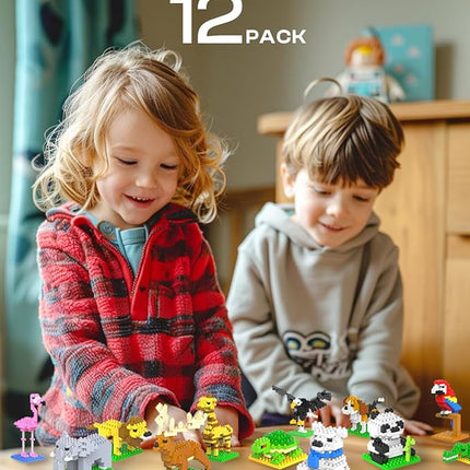 Kimiangel Party Favors for Kids, 12 Pack Mini Animals Building Blocks Sets for Goodie Bags, Prize Box Toys for Kids, Fillers, Prizes, Christmas Birthday Gifts STEM Educational Brick Kits(1222 Pcs)