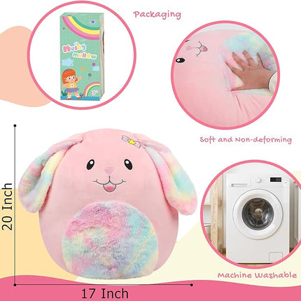 20-Inch Bunny Large Rabbit Plush Pillow with Rainbow Belly Soft Jumbo Bunny Plush Toy Giant Cute Hugging Stuffed Animal Birthday Christmas Easter Gifts for Kids Adults