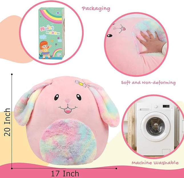 20-Inch Bunny Large Rabbit Plush Pillow with Rainbow Belly Soft Jumbo Bunny Plush Toy Giant Cute Hugging Stuffed Animal Birthday Christmas Easter Gifts for Kids Adults