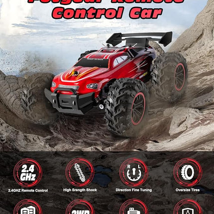 RC Cars - 1:18 Scale Remote Control Car, 2.4Ghz All Terrain Off-Road Monster Truck, 20Km/h High Speed Hobby Electric Toy Buggy with 2 Rechargeable Batteries for Boys Girls Kids Adults