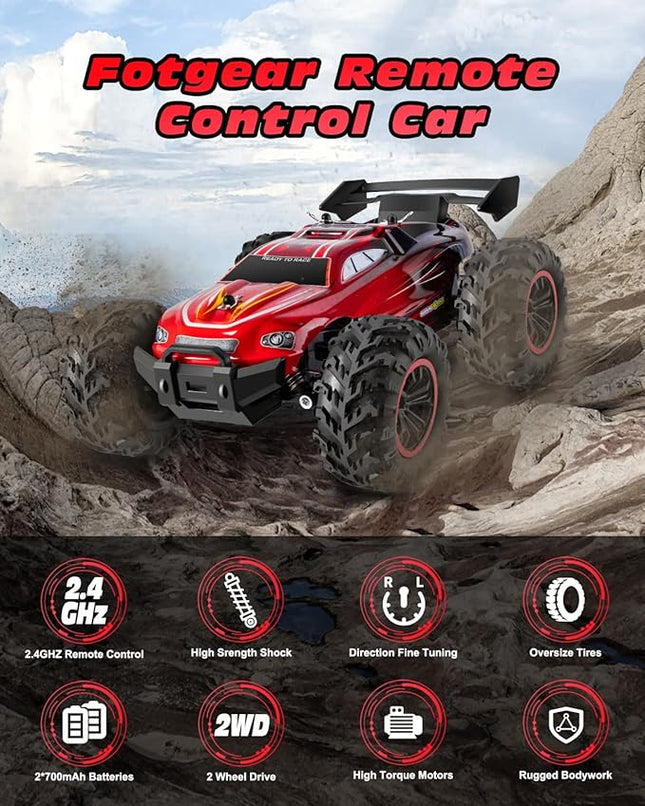 RC Cars - 1:18 Scale Remote Control Car, 2.4Ghz All Terrain Off-Road Monster Truck, 20Km/h High Speed Hobby Electric Toy Buggy with 2 Rechargeable Batteries for Boys Girls Kids Adults