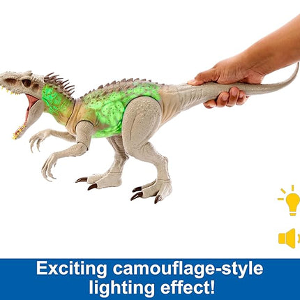 Mattel Jurassic World Indominus Rex Dinosaur Toy with Lights, Sounds & Motion, Camouflage 'n Battle I-Rex, 21 Inches Long with Digital Play
