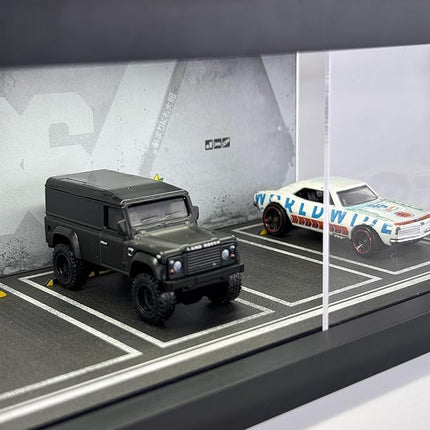 1/64 Model Car Display Case - Compatible with Hot Wheels Matchbox Mini GT Diecast Cars,Acrylic Box for Toy Cars Display Décor and Storage,Stackable Garage Diorama with LED Lights(1T-86)