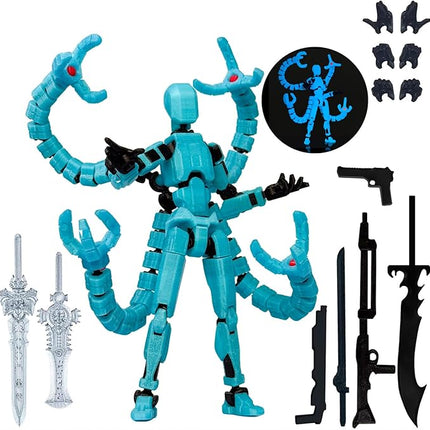 Already Assembled T13 Action Figure Accessories,T13 Multi-Jointed Movable,for Collectors Desktop Decorations t-13 Movability 3D Printed Toys (Blue Noctilucent Blue, 5.5 Inch)