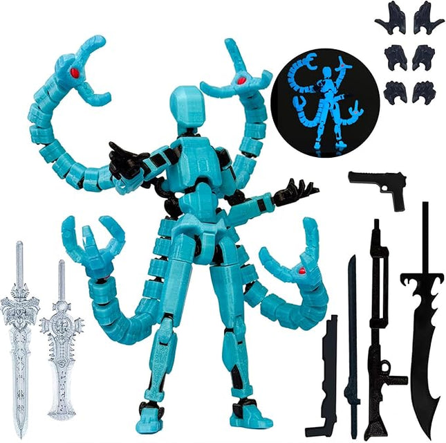 Already Assembled T13 Action Figure Accessories,T13 Multi-Jointed Movable,for Collectors Desktop Decorations t-13 Movability 3D Printed Toys (Blue Noctilucent Blue, 5.5 Inch)