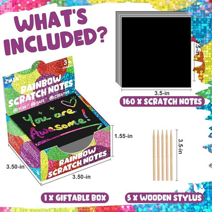 ZMLM 165 Rainbow Scratch Paper Art Crafts Mini Notes Kids Gifts 4 5 6 7 8 9 10 Years Old Girls Boys Students Teens Classroom Prizes School Supplies Birthday Party Travel Toy Gift(Holographic)