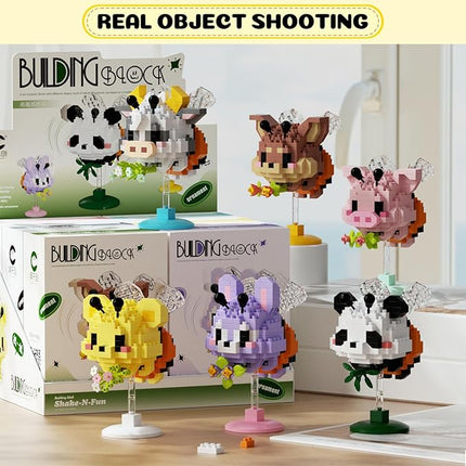 Cute Cartoon Animal Mini Micro Building Blocks Set - 6 Mini Designs with Display Stands, Ideal for Party Favor for Kids and Building Blocks for Adults. Educational Toys for Kids
