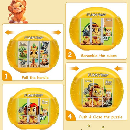 Rotating 3D Puzzle for Kids 3 4 5 6 7 Year Old, 4 Puzzles in 1, Handheld Game Fidget Toys for Travel, Cars & Plane, Fine Motor Skills Developing (Zoo Animal Squad)