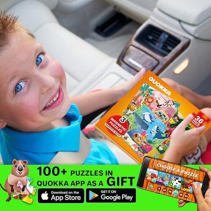 QUOKKA Magnetic Puzzles for Kids Ages 4-6 - 36 Pieces Sudoku Toddler Puzzles Ages 2-4 - Travel Games for Kids Ages 3-5 - Animal Jungle Sea Toddler Travel Toys - Car Airplane Road Trip Games