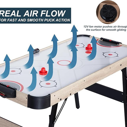 58 Inch LED Folding Air Hockey Table for Family, Foldable Sports Hockey Game Set w/2 Pucks, 2 Pushers, Powerful Motor, Hockey Table for Adults and Kids, Home Game Room