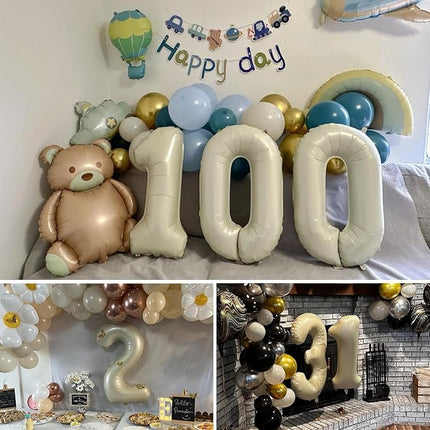 Smlpuame 40 Inch Beige Number 10 Balloons for 10th Birthday Decorations Boys Girl, Giant Self-Sealing Cream Foil Number 0-10 White Sand Balloon for Women Men Party Anniversary Baby Shower Supplies