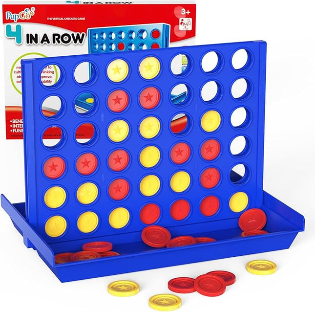 Standard Size 4 in a Row Board Games for Kids Ages 3 for Boys Girls Teens, Classic Family Game Educational Toy, Portable 2-Player Strategy Games, 6 Spare Discs Included