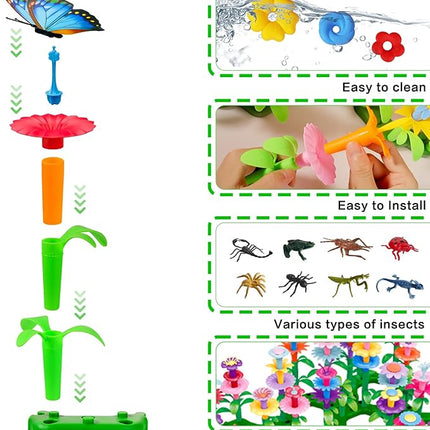 Birthday Toys Gifts for 3 4 5 6 Years Old Toddler Girls Boys, 156 PCS Insect Flower Garden Building Educational STEM Learning Pretend Play Gardening Set, Gifts for Preschool Kids Age 3+