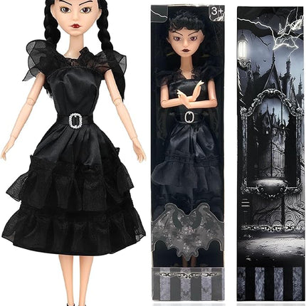 11.5'' Addams Doll, Black Dress, High Heels, and Hair, Christmas Decoration Perfect ChristmasToy Gift for Girls & Fans (B1)