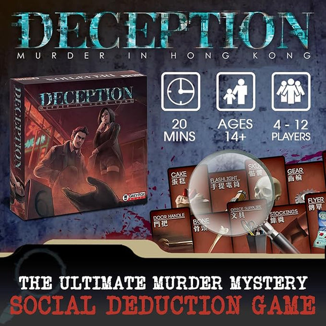 Grey Fox Games Deception: Murder in Hong Kong Board Game | Social Deduction | 4-12 Players | 20 Minutes
