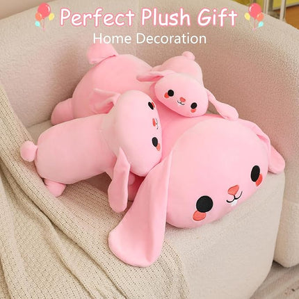 SQEQE Weighted Bunny Plush, Weighted Bunny Stuffed Animal, Cute Plushies Soft Pink Pillow Toy Gift for Kids Adults 13.8 Inch, 1.6 Lbs