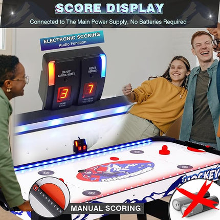 57" LED Light-Up Air Hockey Table, Foldable Arcade Style Air Hockey Game Set w/Accurate Electronic Scoring, in Line Power Switch, Powerful Motor for Kids Adults, Home Game Room