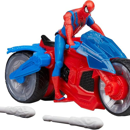 Marvel Spider-Man Web Blast Cycle, 4-Inch Action Figure with Vehicle and 2 Web Projectiles, Kids Playset for Ages 4 and Up