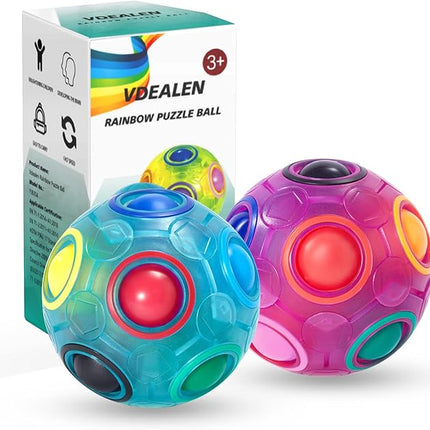Vdealen Magic Rainbow Puzzle Ball, Fidget Ball Puzzle Brain Teaser Fidget Toy for Boys & Girls- Birthday Party Easter Valentines Christmas Stocking Stuffers for Kids Teen & Adults-2 Pack