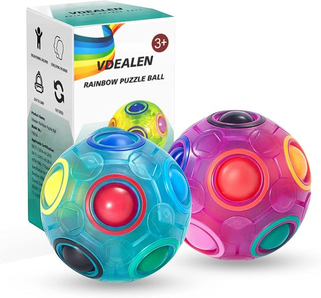Vdealen Magic Rainbow Puzzle Ball, Fidget Ball Puzzle Brain Teaser Fidget Toy for Boys & Girls- Birthday Party Easter Valentines Christmas Stocking Stuffers for Kids Teen & Adults-2 Pack