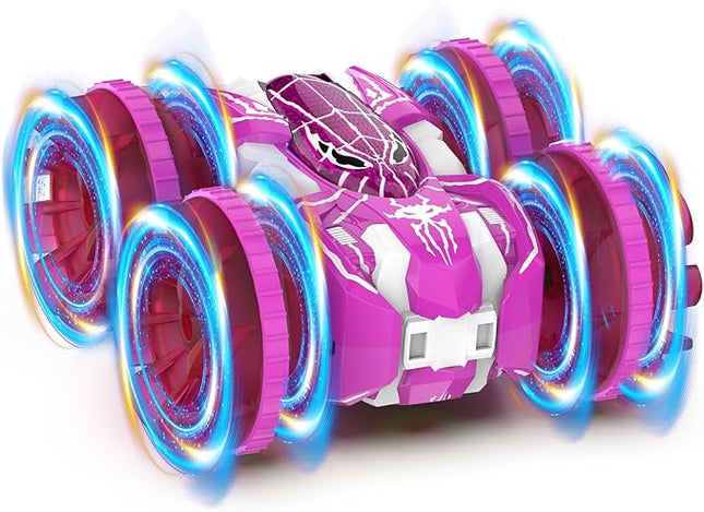 Waterproof Remote Control Car，4WD Land & Water 2.4 GHz RC Car Remote Control Boat，360°Rotation RC Stunt with LED Lights，Boys Girls Gifts All Terrain Water Beach Pool Toy Pink