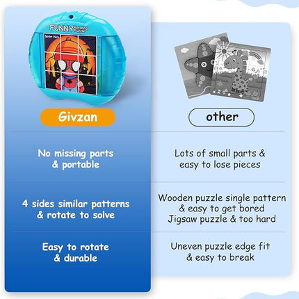 3D Rotating Puzzles for Kids 3 4 5 6 7 8 Year Old, 4 Puzzles in 1, Toddler Toy for Travel, Car, Airplane, Road Trip Activities, Fine Motor Skills, Fidget, Boys & Girls Gifts