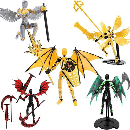 T13 Action Figure Set & Titan 13 Toys 5 Pack（3d Printed Action Figures Assembly Completed）（Multi-Jointed Movable）（Angel Designs Includes Various Accessories）Dummy 13 T 13 Figures Desk Decoration 5.5in