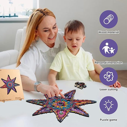 Starfish Wooden Puzzles 200 Pieces, Ocean Puzzles for Adults, Unique Shape Animal Adult Puzzles, Irregular Wooden Best Gift for Adults Family Game (14.3x14.3 in)