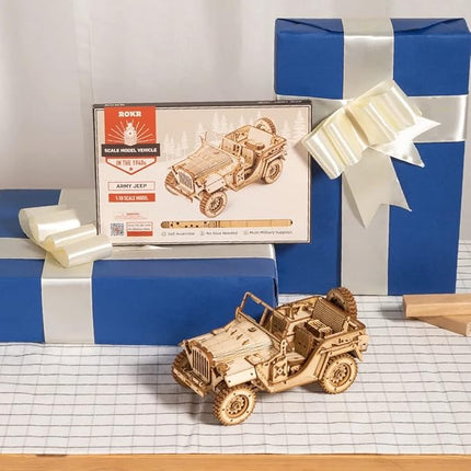 ROKR Model Car Kits Wooden 3D Puzzles Model Building Kits for Adults-Educational Brain Teaser Assembly Model for Adults to Build, Desk Decor/DIY Hobbies for Teens&Kids (Jeep Wrangler/7.5 * 4 * 3.5)