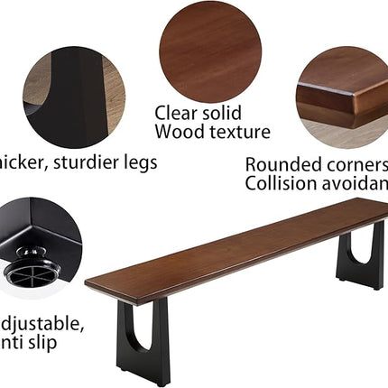 Walnut Color Long Bench Solid Wood Top Metal Legs U-Shaped Design Durable Sturdy Dining Bench Ideal for Office Home Restaurant Patio Multiple (Bench, 78.74in)