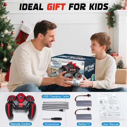 Remote Control Monster Truck Toys, 1:16 Amphibious Waterproof RC Car, 2.4GHz 4WD All Terrain Toys with 2 Rechargeable Batteries, Off-Road Truck Gifts for 6 7 8 9 10 11 12 Year Old Boys