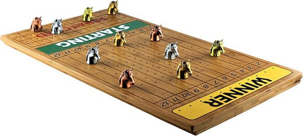 Metal Horse Race Board Game Set with Horse Racing Thick & Solid Wood Game Board(22"/Dark),11 Luxurious with 4 Antique(Gold,Silver,Red Cooper&Bronze) Metal Craft Horses, Dice&Cards (HR-F654)