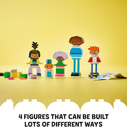 LEGO DUPLO Town Buildable People with Big Emotions Interactive Toy for Ages 3 and Up, 5 Characters with 10 Role-Play Faces, 71 Colorful Bricks for Mix-and-Match Customizable Fun, 10423