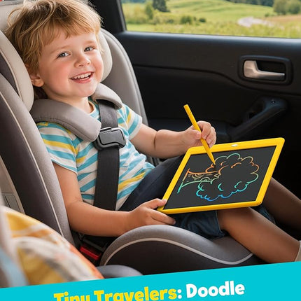 TEKFUN Toys for Girls Boys 10IN LCD Writing Tablet, Magic Doodle Board with Anti-Lost Stylus, Mess Free Coloring for Toddlers Drawing Pad, Toddler Travel Car Plane Trip Toys Gifts (Yellow)