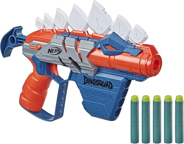 Nerf DinoSquad Stego-Smash Dart Blaster, 5 Nerf Elite Darts, Kids Outdoor Toys, Dinosaur Toys for 8 Year Old Boys and Girls and Up, Stegosaurus Dinosaur Design