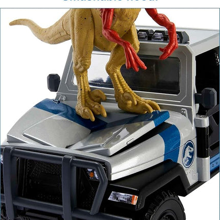 Mattel Jurassic World Search 'n Smash Truck Set with Atrociraptor Dinosaur & Human Action Figure, Vehicle with Destruct Features