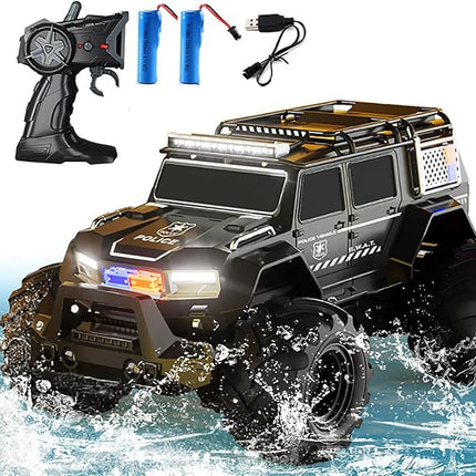 Amphibious Remote Control Car Waterproof Monster RC Cars 4WD All Terrain Off-Road Stunt Vehicle Toys with 2.4 GHz LED Lights for 6 7 8 9 10 11 12+ Year Old Kids Boys Girls Gifts Presents (Black)