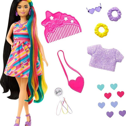 Barbie Totally Hair Doll, Heart-Themed with 8.5-inch Fantasy Hair & 15 Styling Accessories (8 with Color-Change Feature)